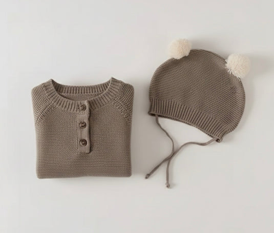 Combinaison bébé tricot coton doux + bonnet – Kali