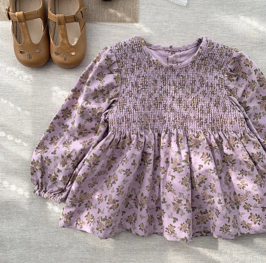 Chemise pour fille coton motif fleurie lavande – Kali