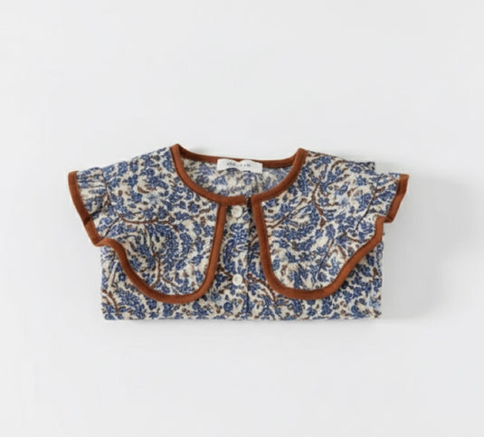 Robe coton doux bleu foncé col brun – Kali