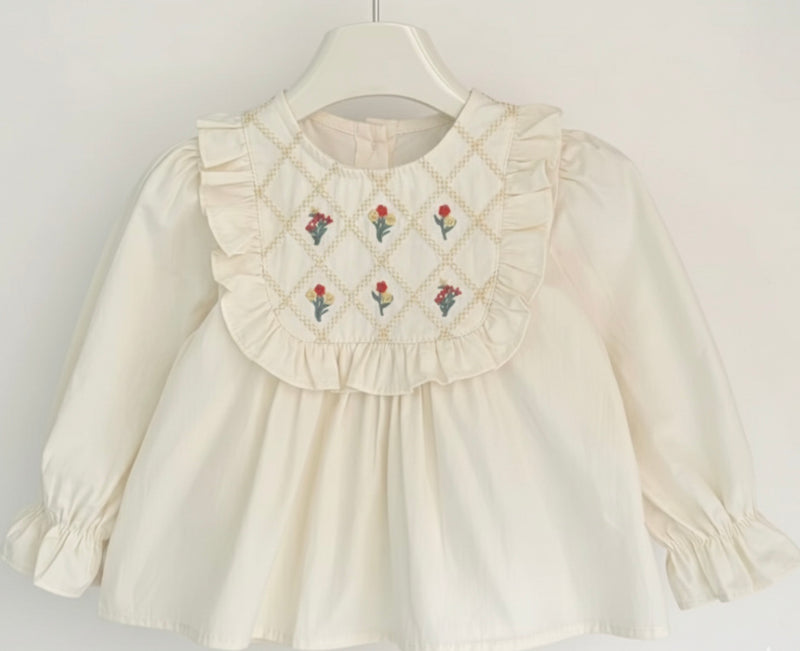 Chargez l'image dans la visionneuse de la galerie, Chemise fille manches longues avec broderies – Kali
