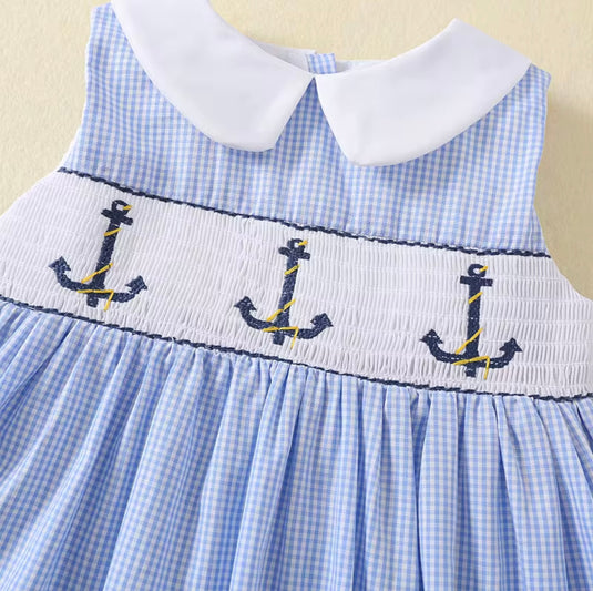 Robe bébé fille haut de gamme à carreaux bleus – Modèle Kali en coton doux