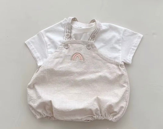 Barboteuse bébé à bretelles – Motif arc-en-ciel – Kali – Coton doux
