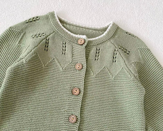 Cardigan en tricot vert sauge automne-hiver pour filles - Pré-commande