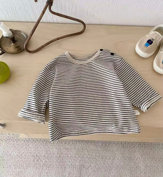 Chandail garçon manches longues rayures fines coton