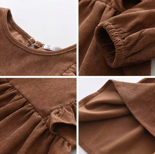 Corduroy Ruffle Dress for Girls - Autumn-Winter