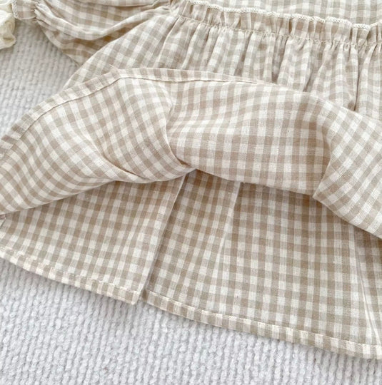 Barboteuse bébé fille à carreaux avec broderie florale – Camille
