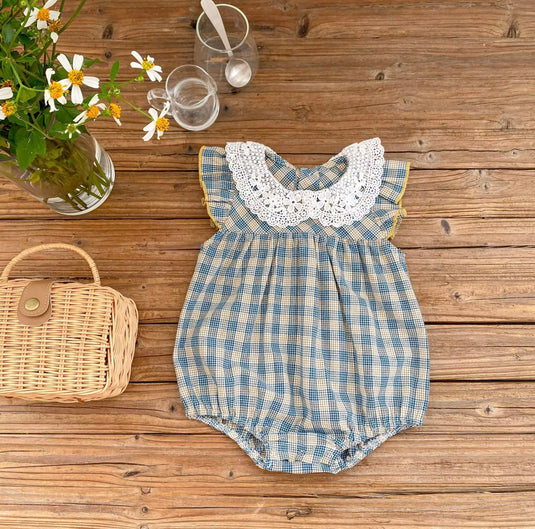 Barboteuse bébé à carreaux – 100 % coton – Kali – Confort & style - Boutique Kaki Lilas