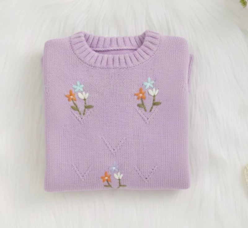 Load image into Gallery viewer, Soft lilac knitted baby jumpsuit with embroidery
