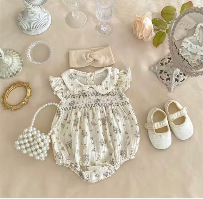 Barboteuse bébé fille coton nid d’abeille – motif fleuri – Kali