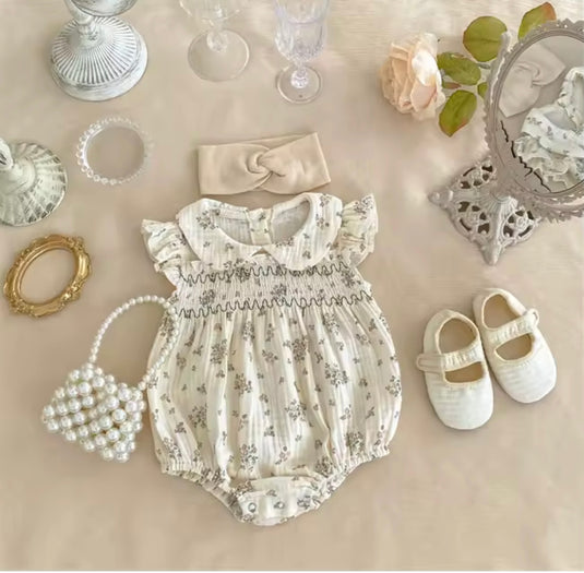 Barboteuse bébé fille coton nid d’abeille – motif fleuri – Kali