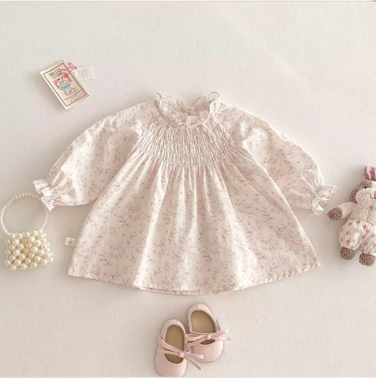 Robe bébé fille haut de gamme fleurie rose à manches longues – Modèle Kali en coton doux