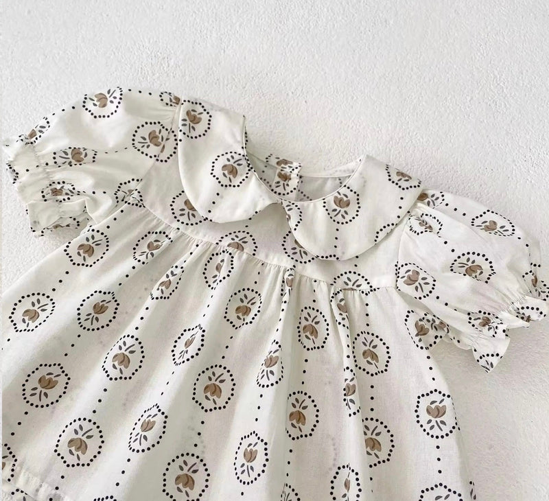 Chargez l'image dans la visionneuse de la galerie, Barboteuse bébé fille été à motifs ronds fleuris
