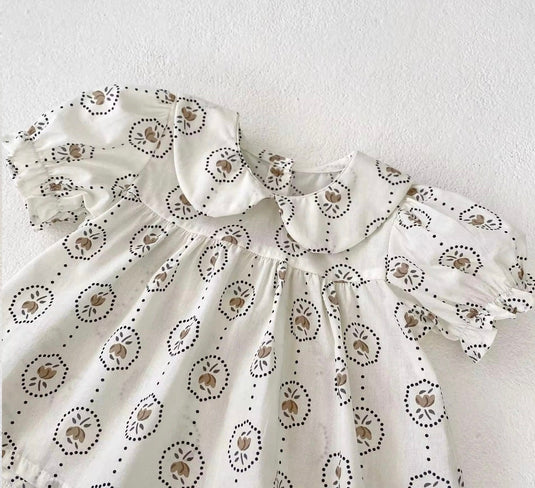 Barboteuse bébé fille été à motifs ronds fleuris