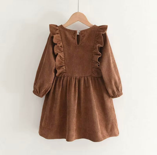 Corduroy Ruffle Dress for Girls - Autumn-Winter