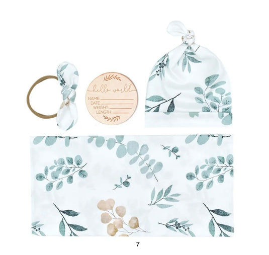 Cocon naissance doux coton Kali– Couverture, bonnet et bandeau