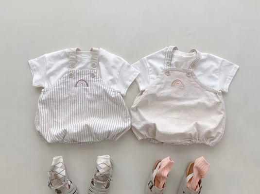 Barboteuse bébé à bretelles – Motif arc-en-ciel – Kali – Coton doux