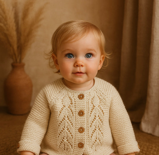 Cardigan bébé doux 100% coton – Ivoire Blush