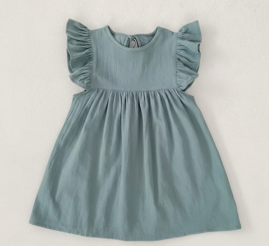 Blue dress with ruffled sleeves – Kali (Pre-order)