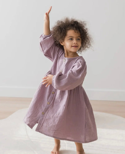 Robe à manches bouffantes Lilas coton bio