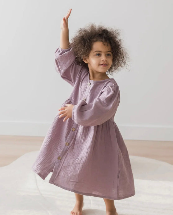 Robe à manches bouffantes Lilas coton bio