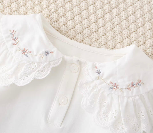 Blouse bébé manches longues coton fleurs brodée – Blush - Boutique Kaki Lilas