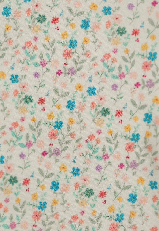 Organic cotton romper with small flowers, khaki and lilac