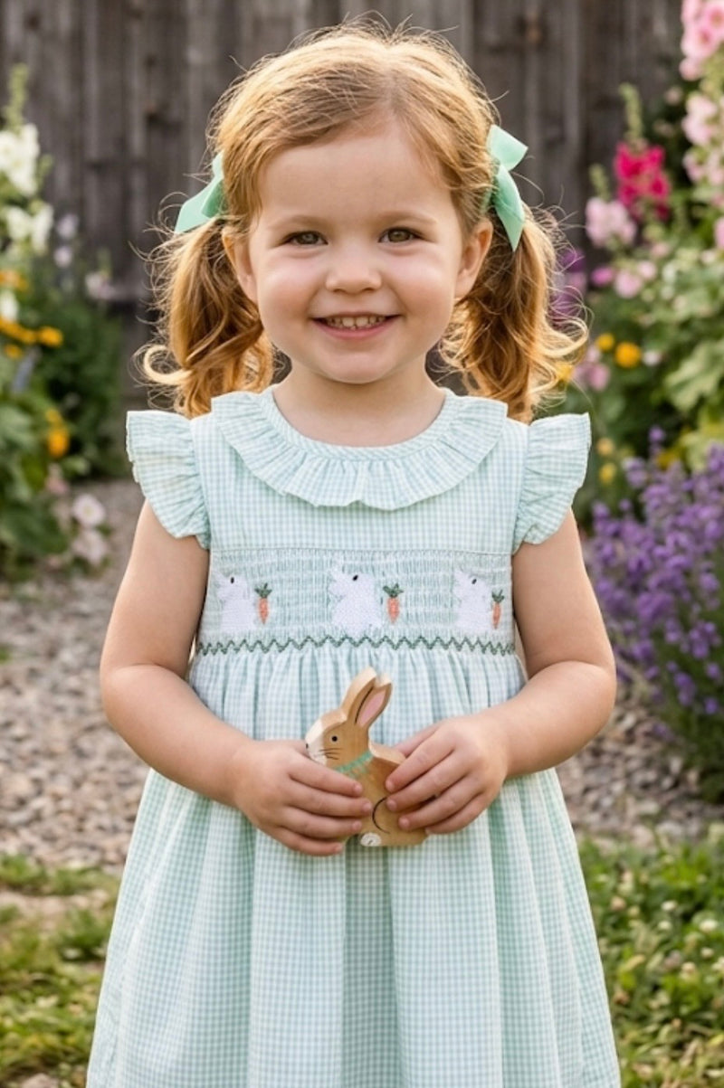 Chargez l'image dans la visionneuse de la galerie, Robe bébé fille en coton à carreaux verts
