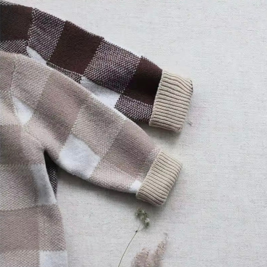 Combinaison bébé garçon à carreaux à manches longues – Kali - Boutique Kaki Lilas