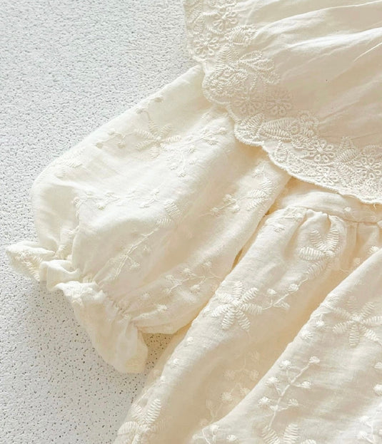 Barboteuse bébé à manches longues en coton – Col en dentelle brodé Kali