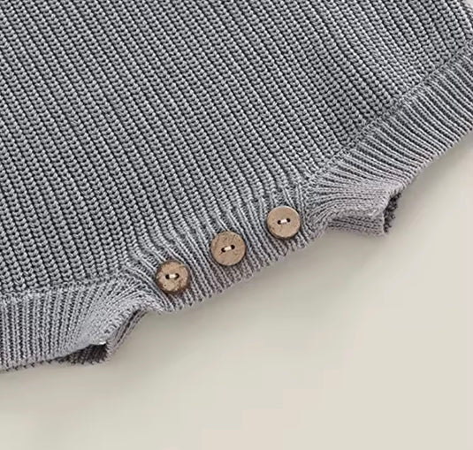 Barboteuse automne-hiver bébé garçon en tricot bio – Kaki lilas