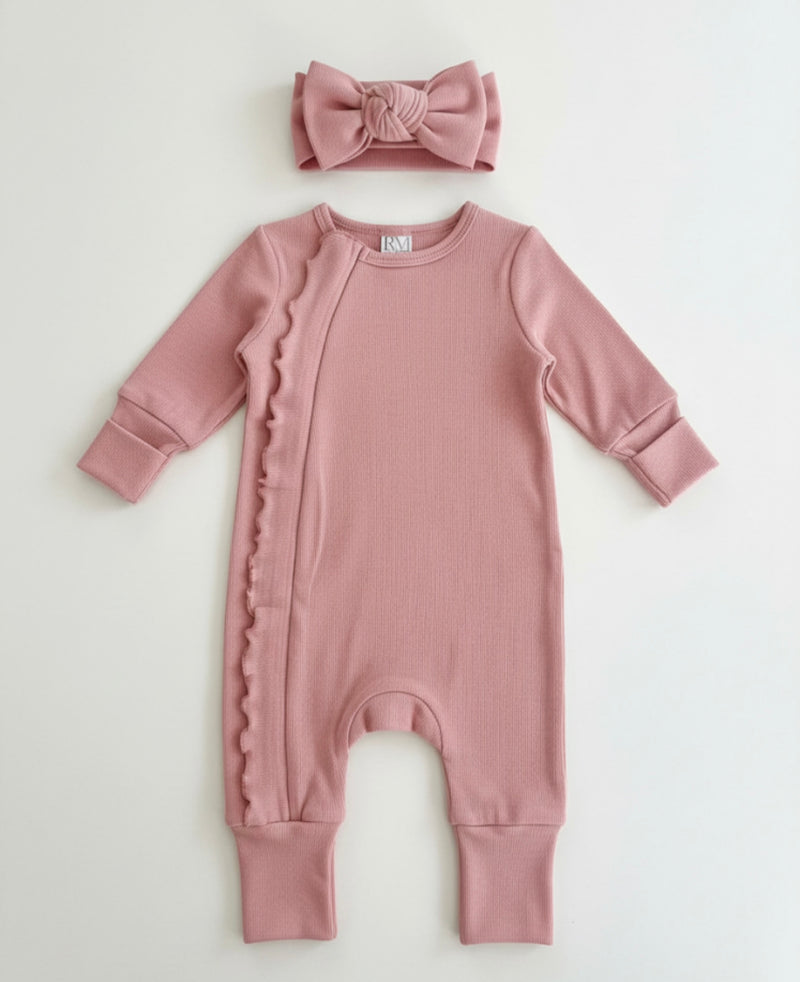 Chargez l&#39;image dans la visionneuse de la galerie, Combinaison bébé fille coton doux + bandeau – Kali
