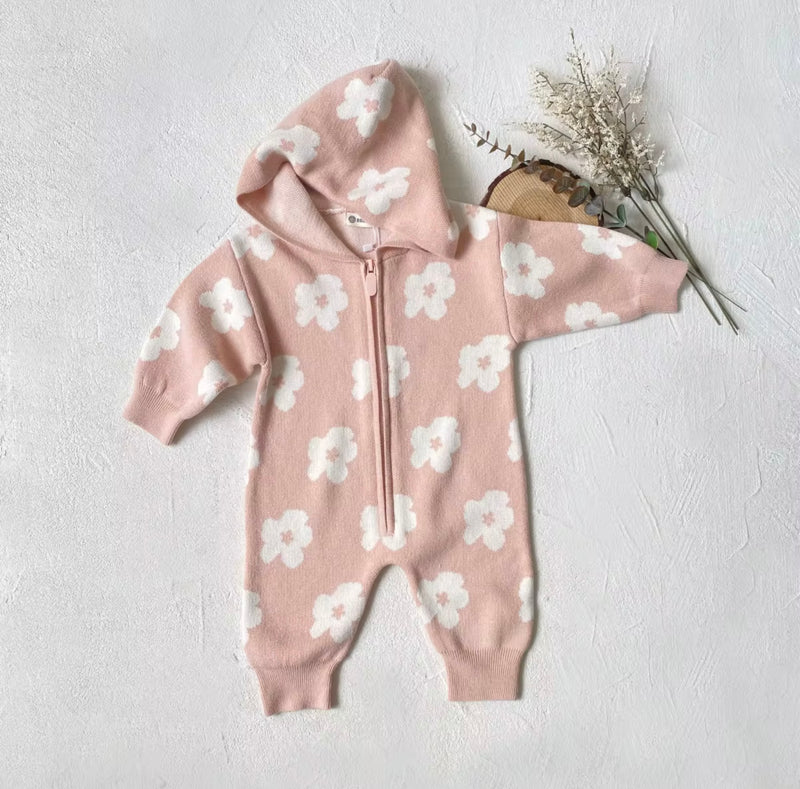 Load image into Gallery viewer, Baby hooded jumpsuit with floral prints in autumn and winter – Kali
