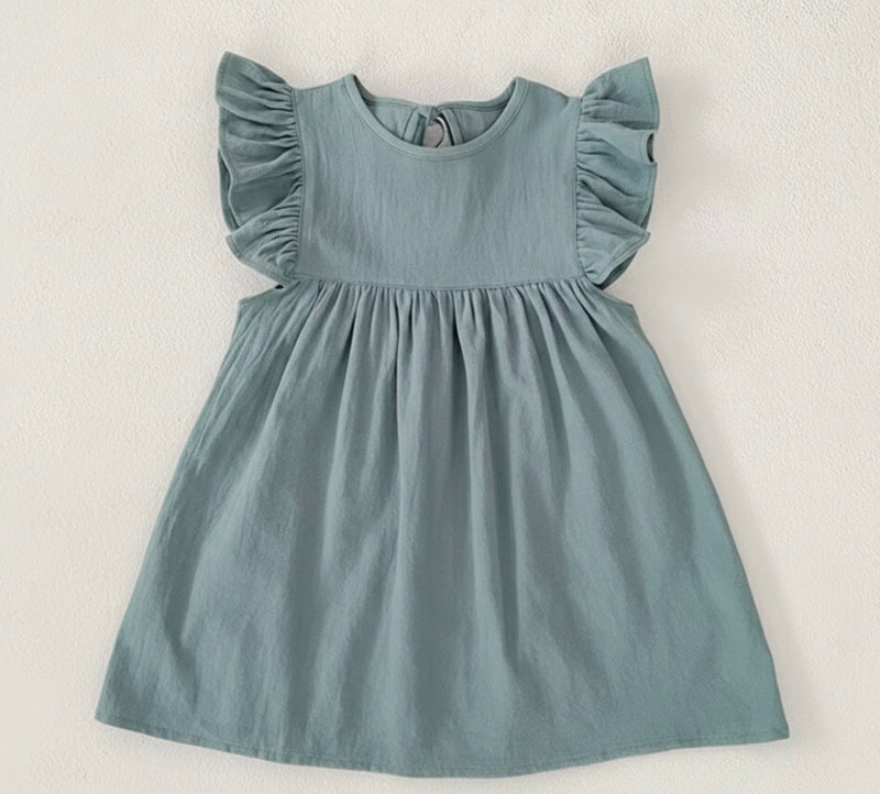 Chargez l'image dans la visionneuse de la galerie, Robe pour filles bleue à manches à volants – Vichy
