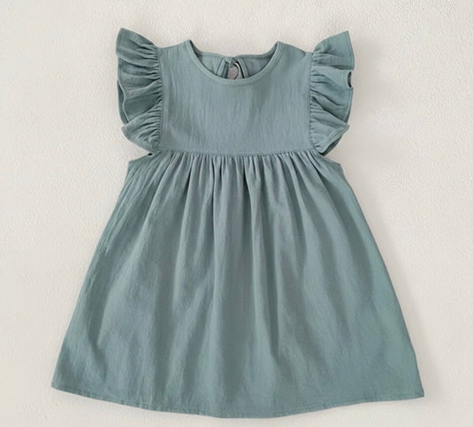 Robe pour filles bleue à manches à volants – Vichy