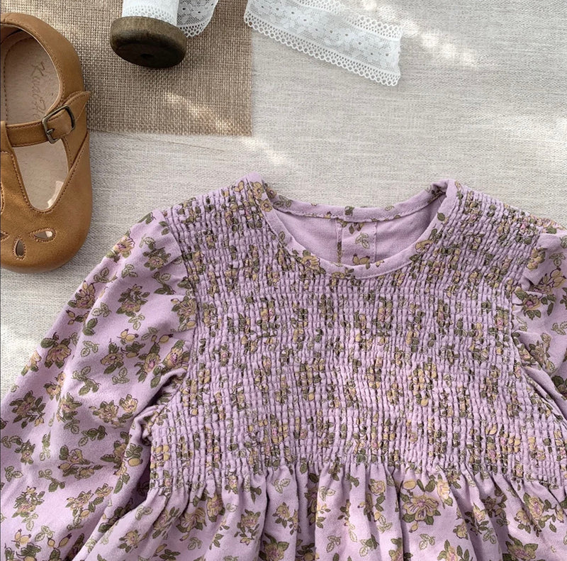 Load image into Gallery viewer, Girls' soft cotton shirt with lavender floral pattern - Kali
