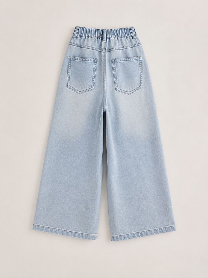 Load image into Gallery viewer, Jean en denim coupe large pour fille avec broderies - Pré-commande
