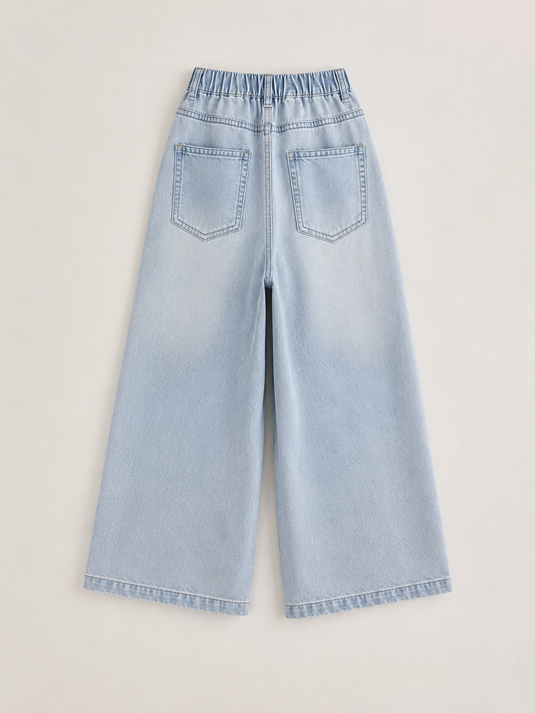 Jean en denim coupe large pour fille avec broderies - Pré-commande