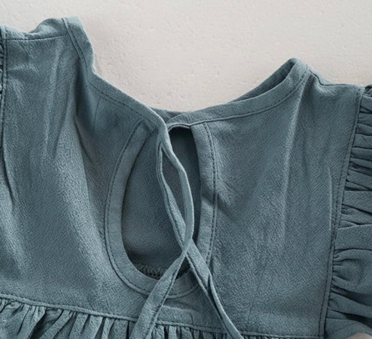 Robe pour filles bleue à manches à volants – Vichy