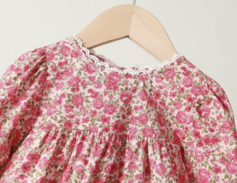 Chargez l'image dans la visionneuse de la galerie, Ensemble deux pièces robe florale bébé fille avec cardigan doux– Kaki lilas
