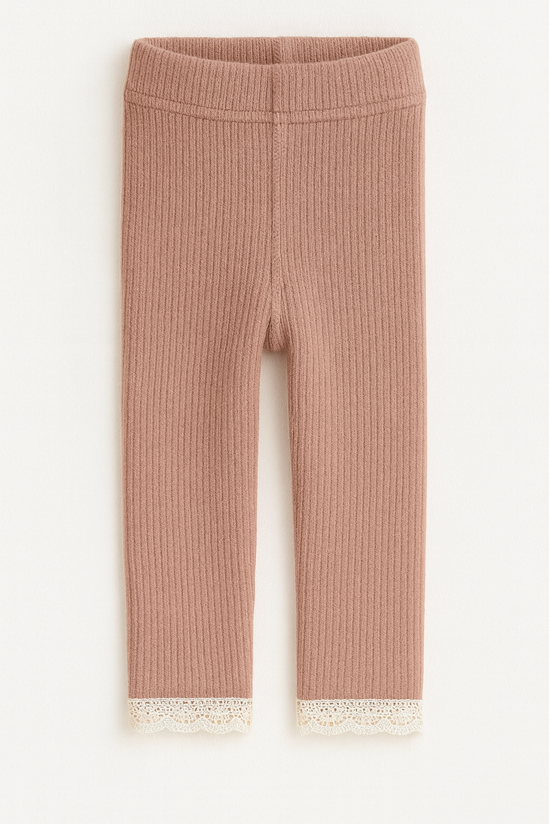 Load image into Gallery viewer, Leggings bébé et enfant en coton doux avec délicate finition dentelle – Kaki Lilas - Boutique Kaki Lilas
