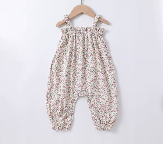 Barboteuse pour bébé à fleurs avec chapeau Vichy