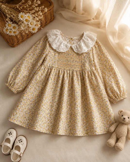 Baby & Girls' Peter Pan Collar Floral Daisy Dress - Autumn