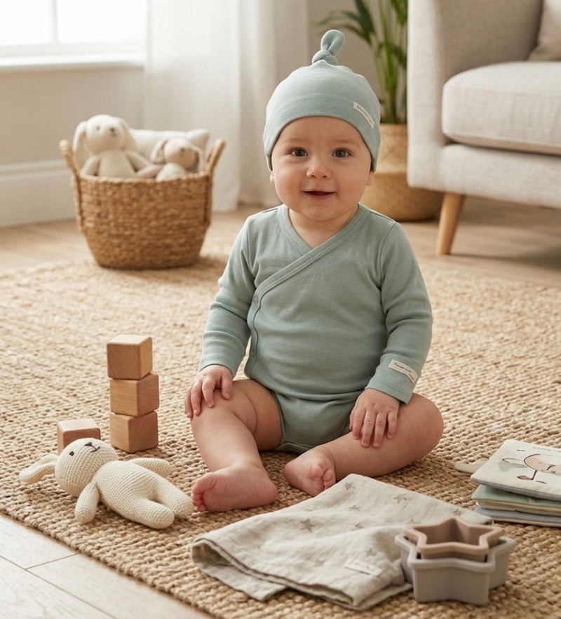 Chargez l'image dans la visionneuse de la galerie, Grenouillère pour bébé avec bonnet en coton bio
