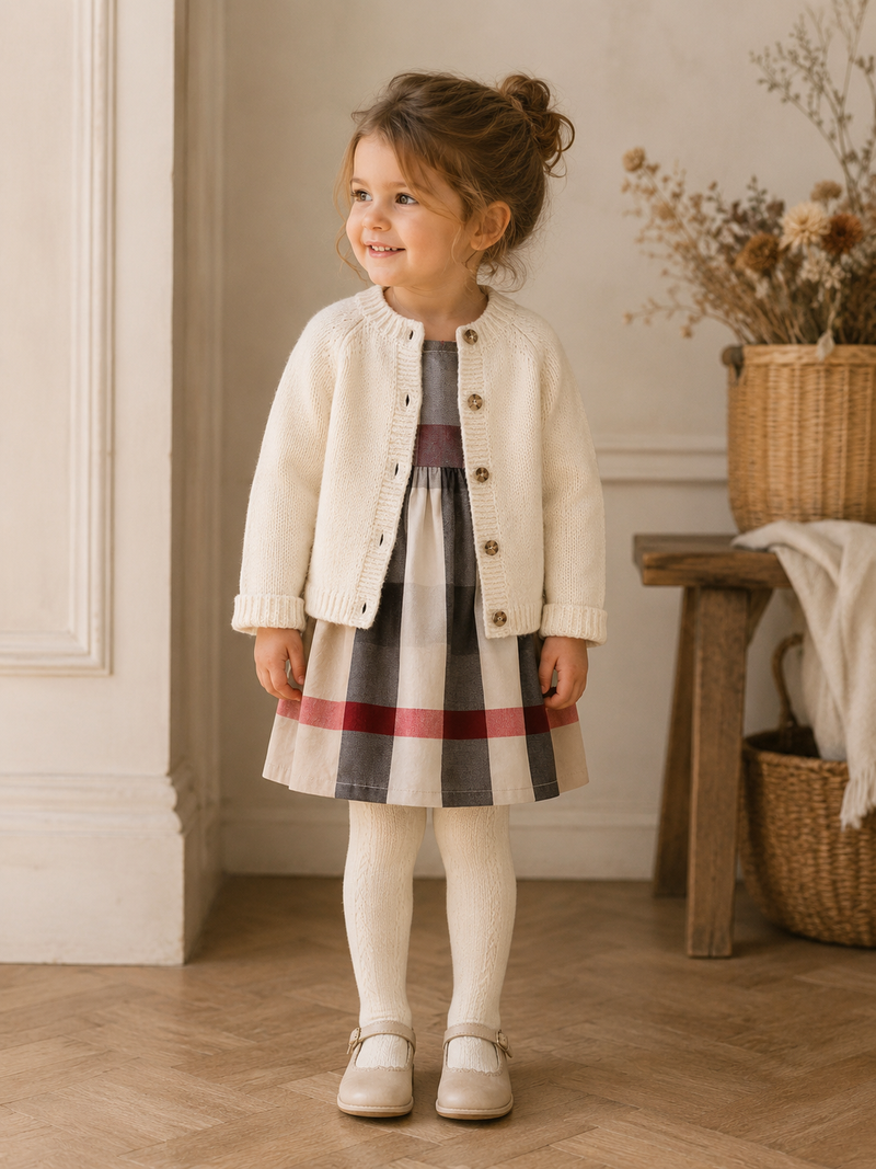 Load image into Gallery viewer, Robe bébé fille à carreaux beige style britannique

