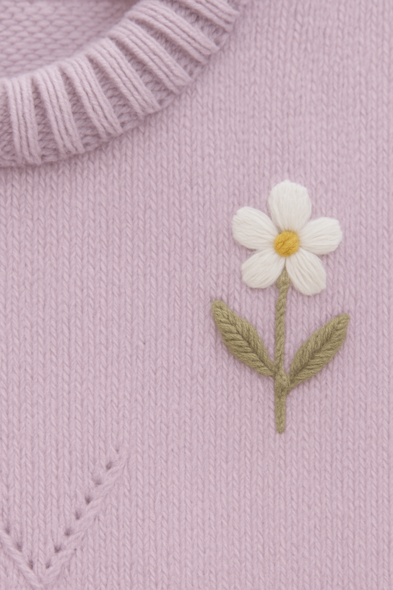 Chargez l&#39;image dans la visionneuse de la galerie, Combinaison bébé en tricot doux lilas brodée
