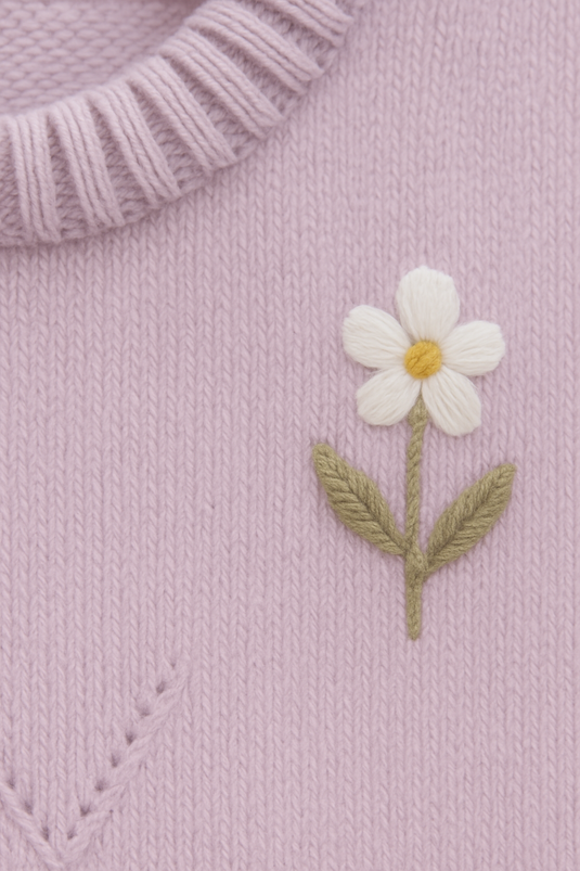 Combinaison bébé en tricot doux lilas brodée