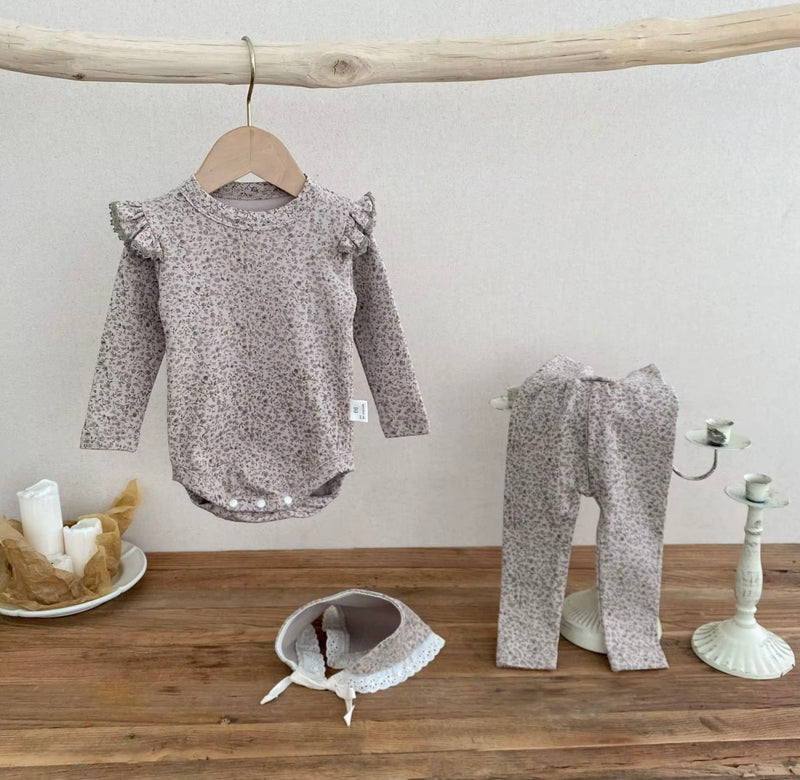 Chargez l&#39;image dans la visionneuse de la galerie, Ensemble bébé 3 pièces fleuri automne-hiver – Kali - Boutique Kaki Lilas
