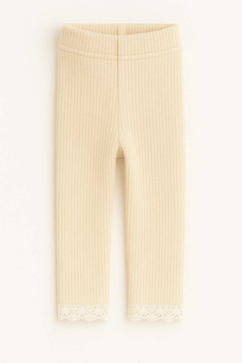 Load image into Gallery viewer, Leggings bébé et enfant en coton doux avec délicate finition dentelle – Kaki Lilas - Boutique Kaki Lilas
