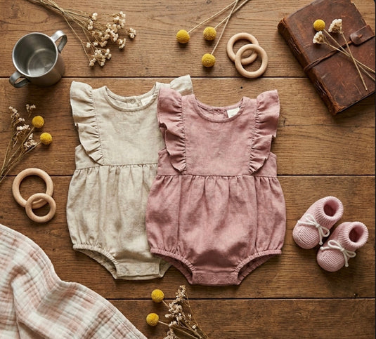Barboteuse bébé fille Clémence – Lin naturel 🤍