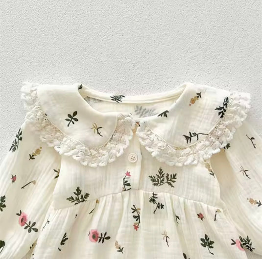 Barboteuse bébé fleurie rosée + bandeau – Kali – Coton doux